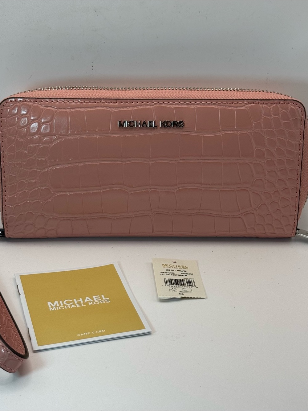 Michael Kors Blush Pink/Primrose Croc-Embossed Zip-Around Wallet